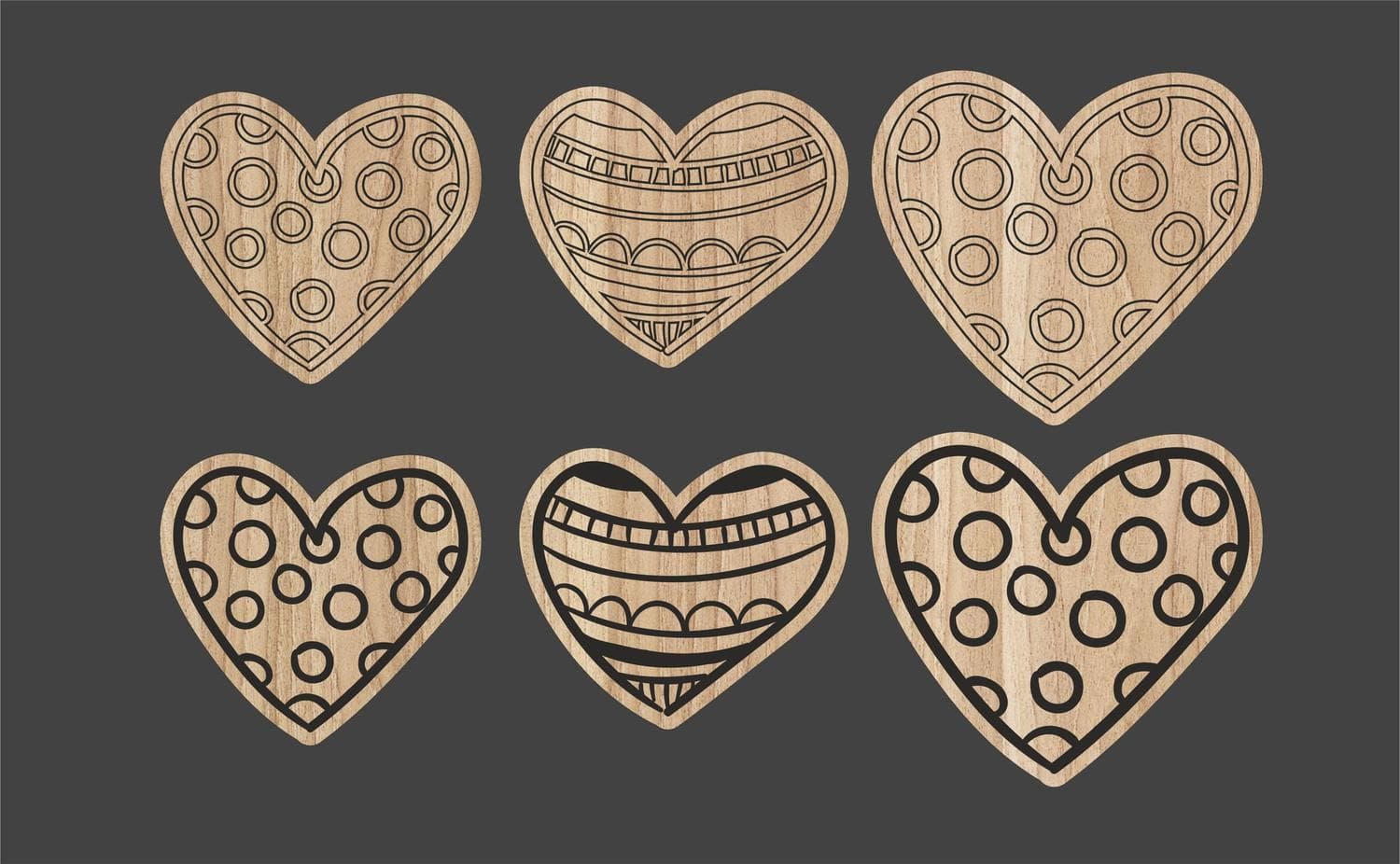 Decorative Patterned Hearts Laser Cut Vector Files