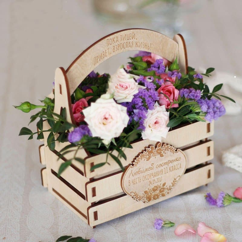 Decorative Wooden Flower Basket Laser Cut File Vector