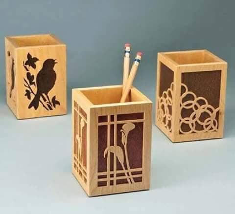 Decorative Wooden Pencil Holder Vector DXF File for Laser Cutting