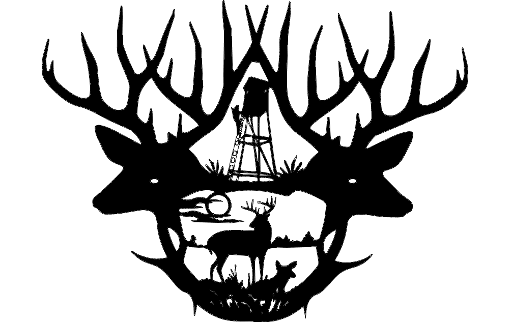 Deer Antler Hunting Scene DXF Vector File