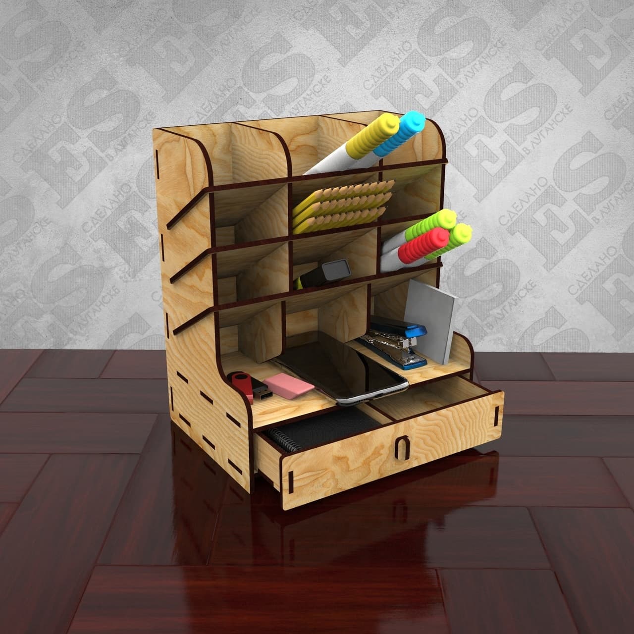Desktop Stationery Organizer Laser Cut Vector File