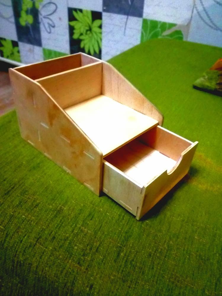 Desktop Stationery Organizer with Drawer Laser Cut Vector DXF
