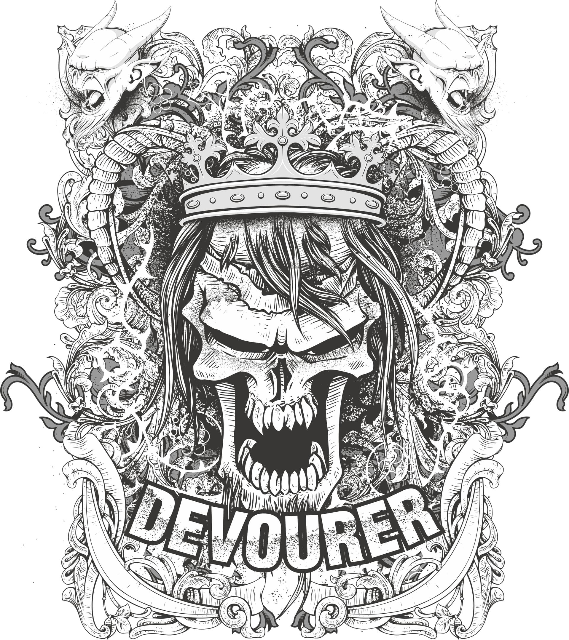 Devourer Gothic Skull Crown Vector Design for CNC and Laser