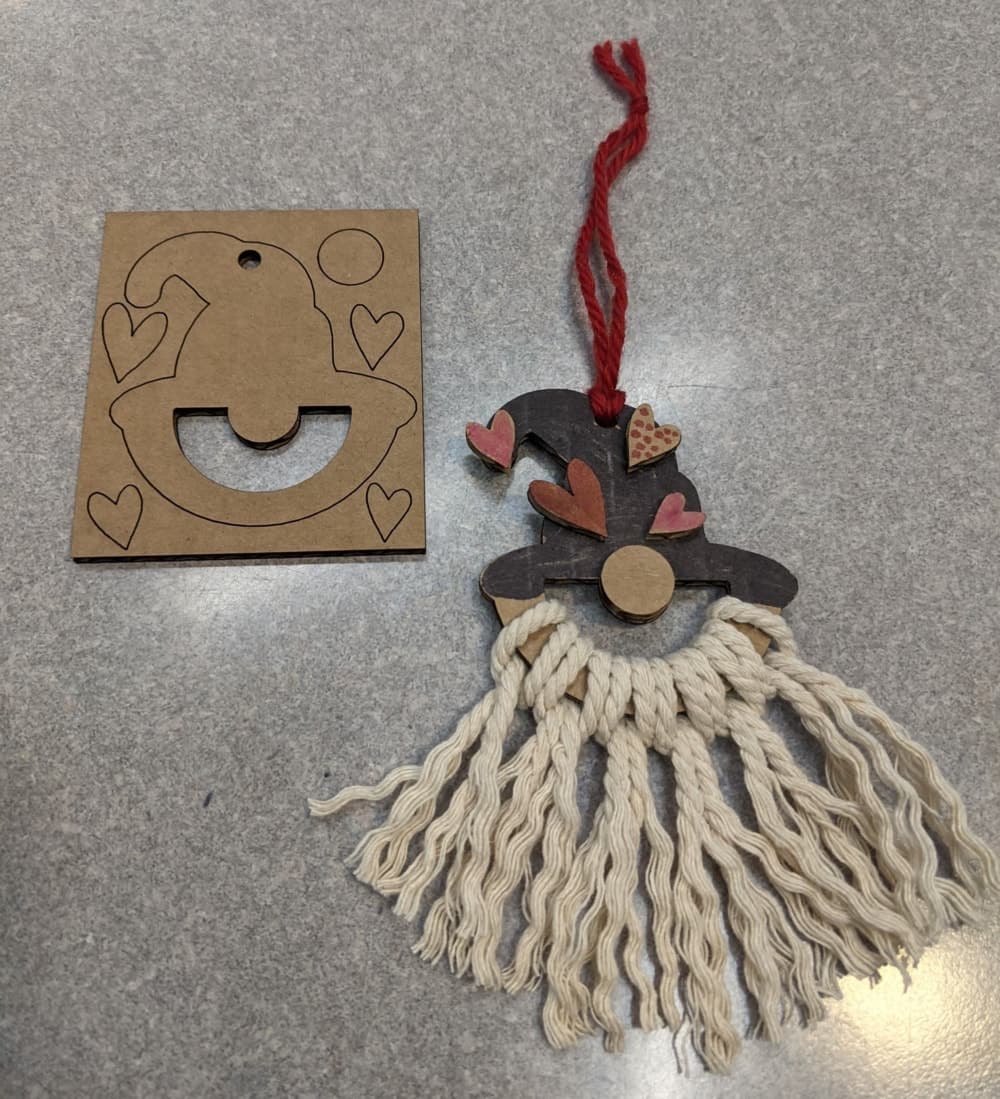 DIY Macrame Valentine Gnome Ornament Laser Cut Vector File
