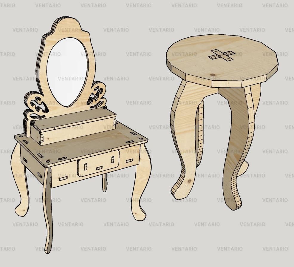 DIY Vanity Dressing Table and Stool Laser Cut Vector File