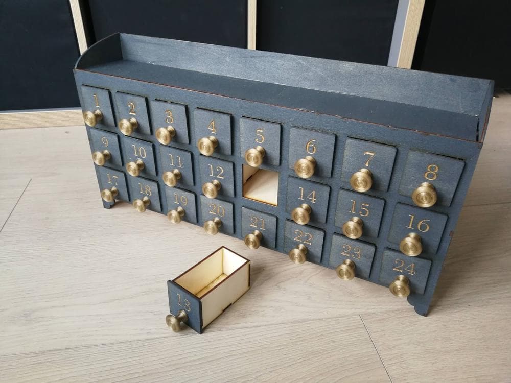 DIY Wooden Advent Calendar with 24 Drawers Laser Cut File