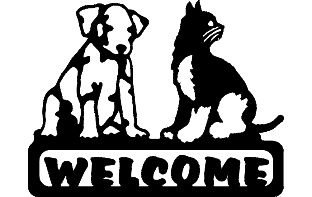 Dog and Cat Welcome Sign Vector Design DXF