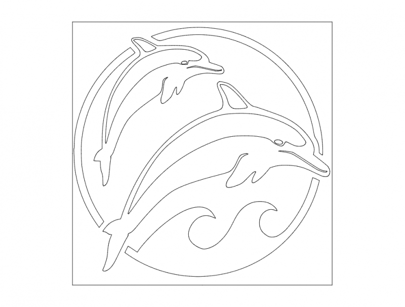 Double Dolphins Circular Wall Art Vector Laser Cut File