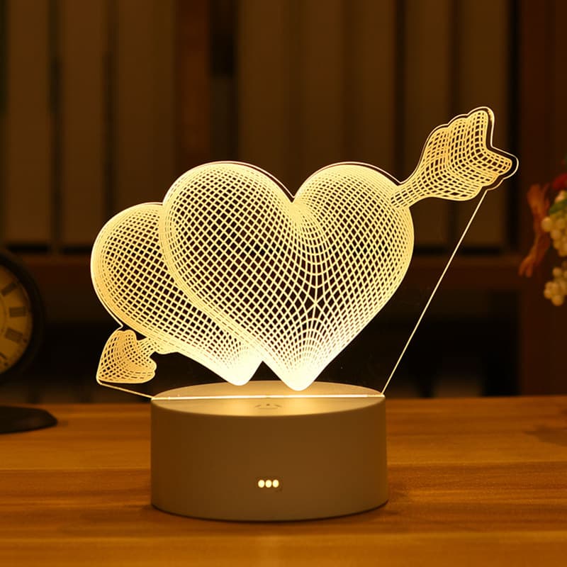 Double Heart With Arrow 3D LED Lamp Vector File