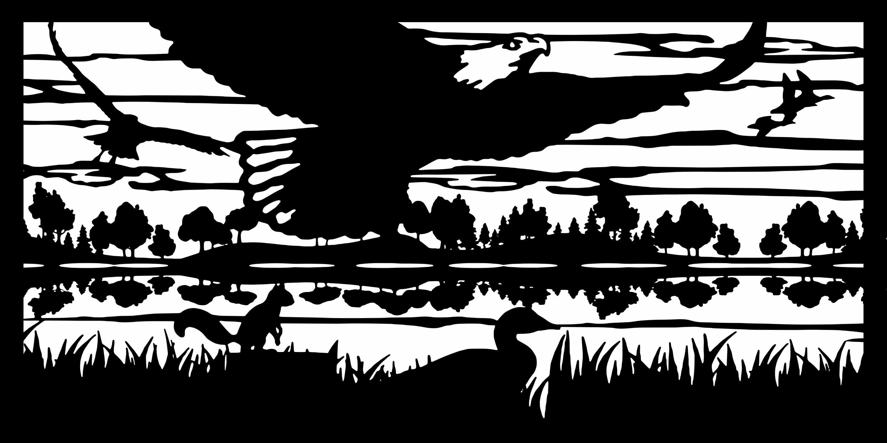 Eagle and Wildlife River Scenery Vector DXF for Plasma Cutting