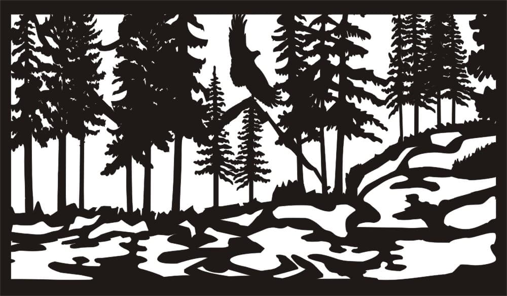 Eagle Over Forest Stream Wall Art DXF Laser & Plasma Design