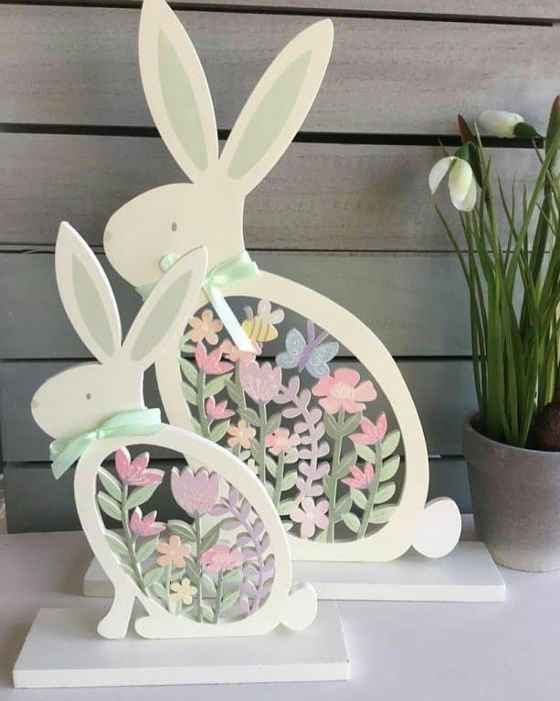 Easter Bunny Duo with Floral Cutouts Vector File