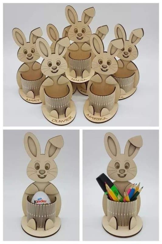 Easter Bunny Pencil Holder Laser Cut Vector Design