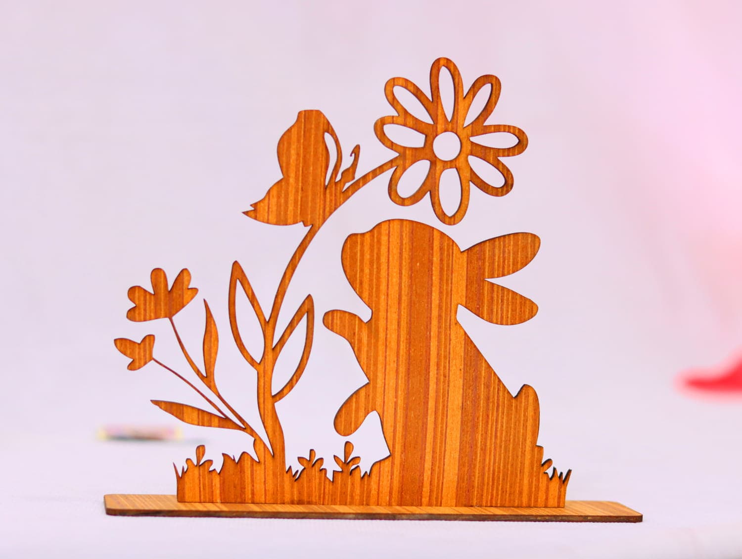 Easter Bunny with Flower and Butterfly Laser Cut Vector File