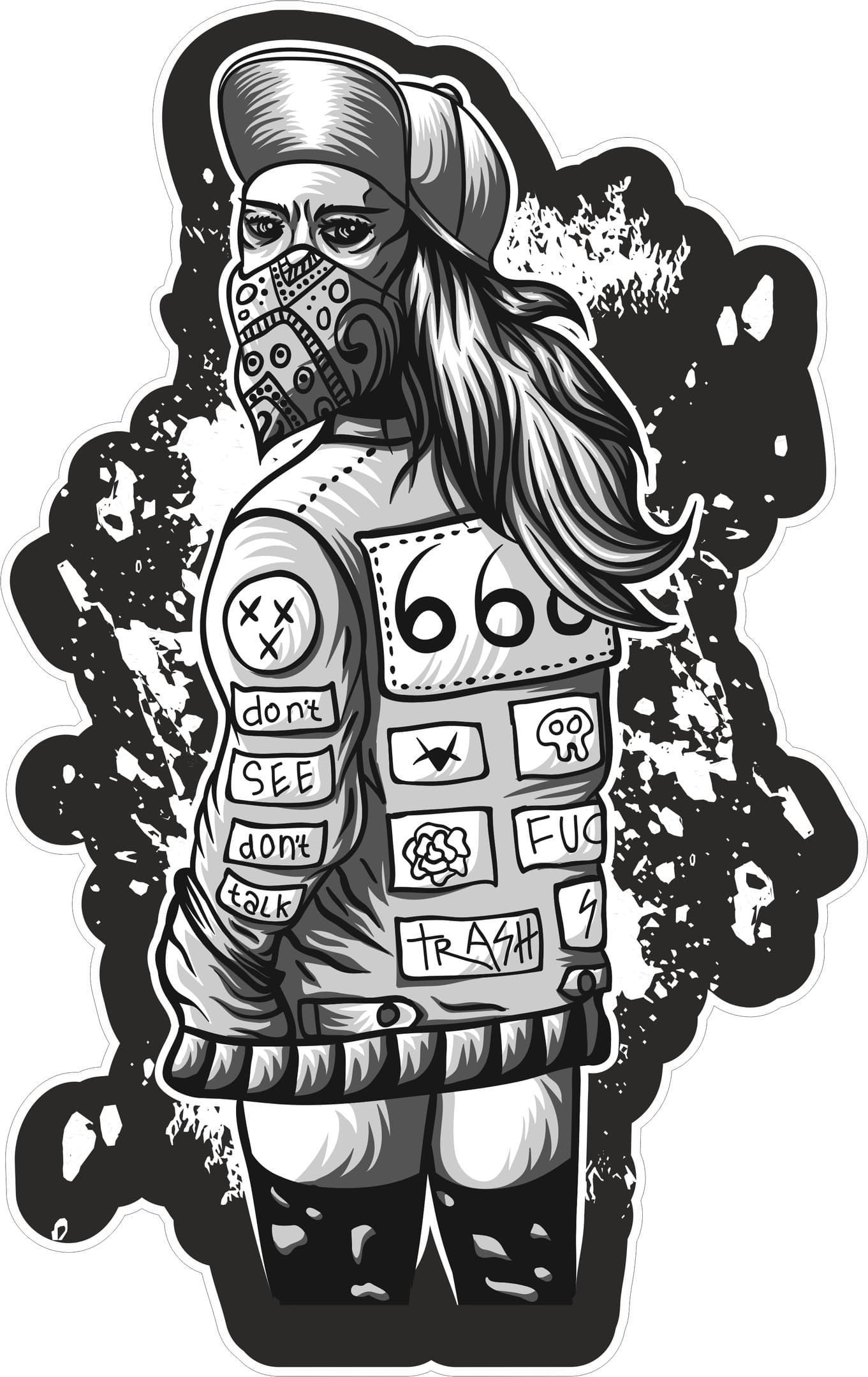 Edgy Streetwear Girl Sticker Vector Design