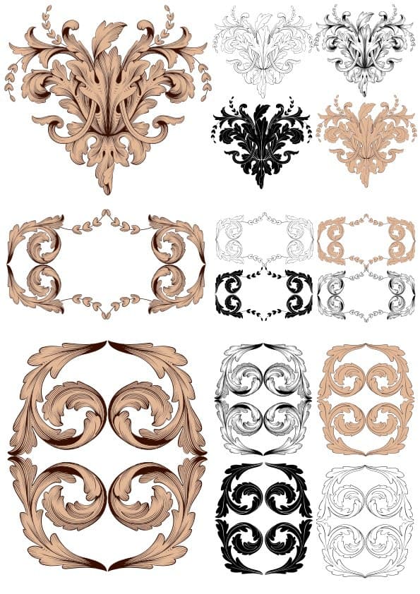 Elegant Baroque Ornate Scrolls Vector Set for Laser Cutting