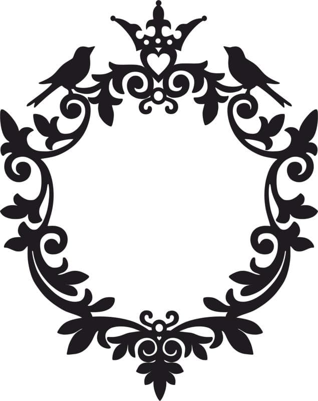 Elegant Bird and Crown Floral Frame Vector for Laser Cutting