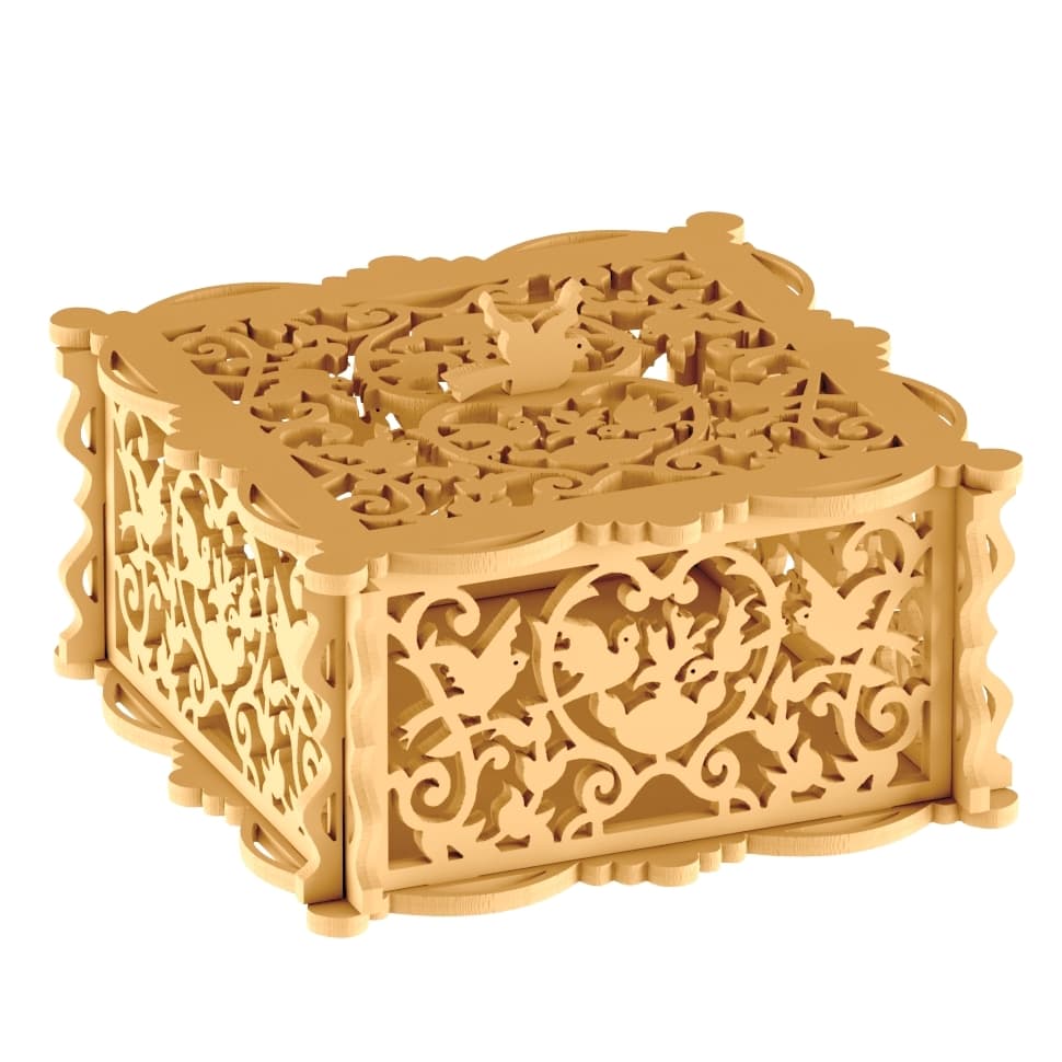 Elegant Bird Motif Decorative Box Laser Cut DXF File