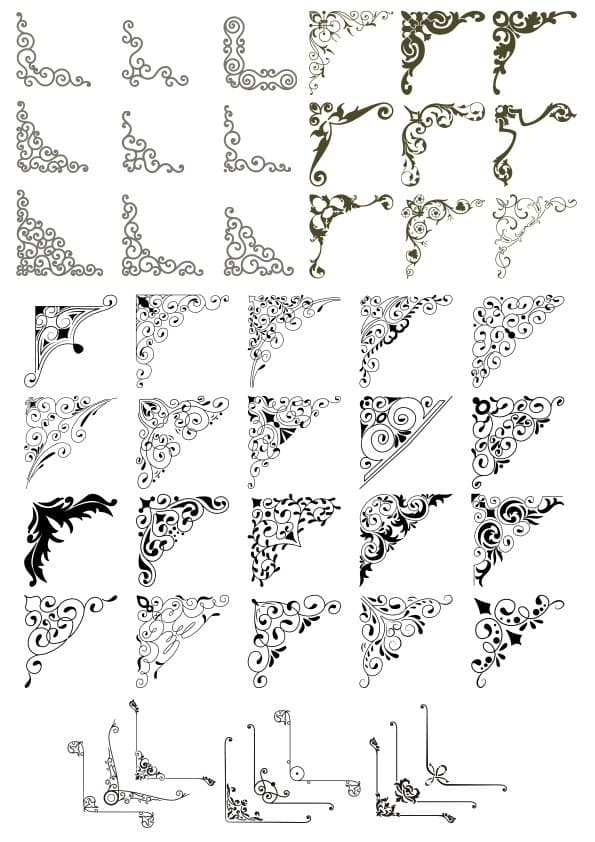 Elegant Decorative Corner Flourishes Free Vector Bundle