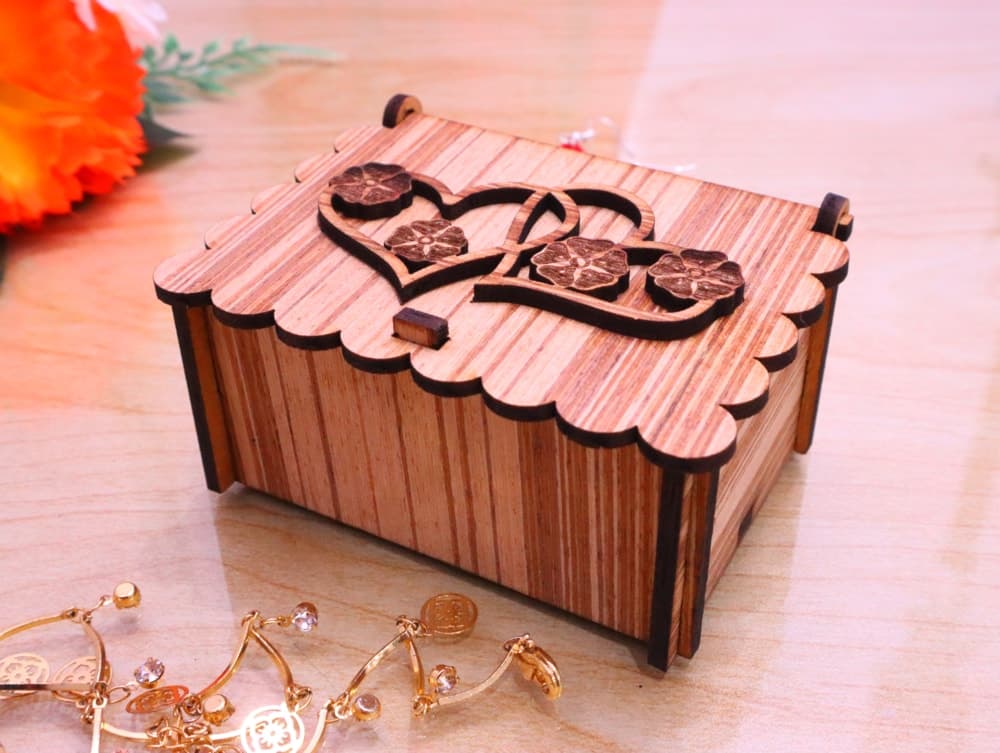 Elegant Double Heart Jewelry Box Laser Cut Vector File