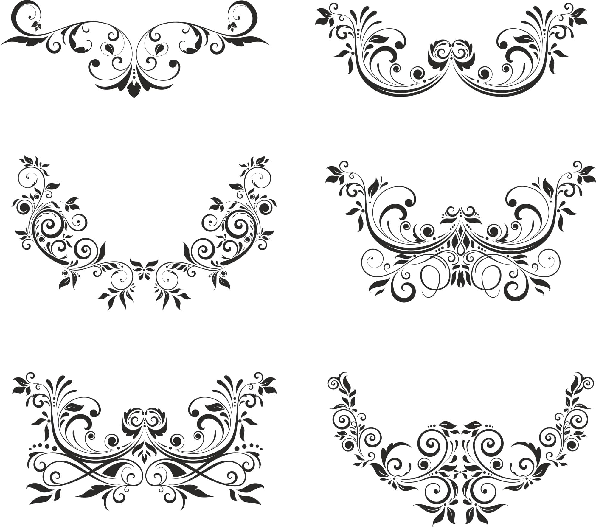 Elegant Floral Swirl Ornaments Vector Set for Laser Cutting
