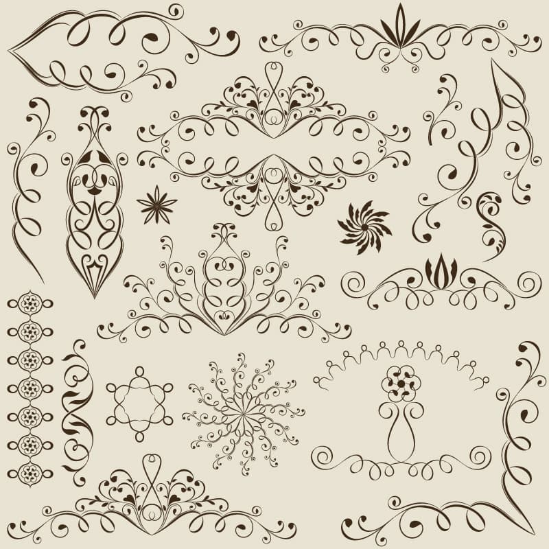 Elegant Floral Swirl Ornaments Vector Set for Laser Cutting