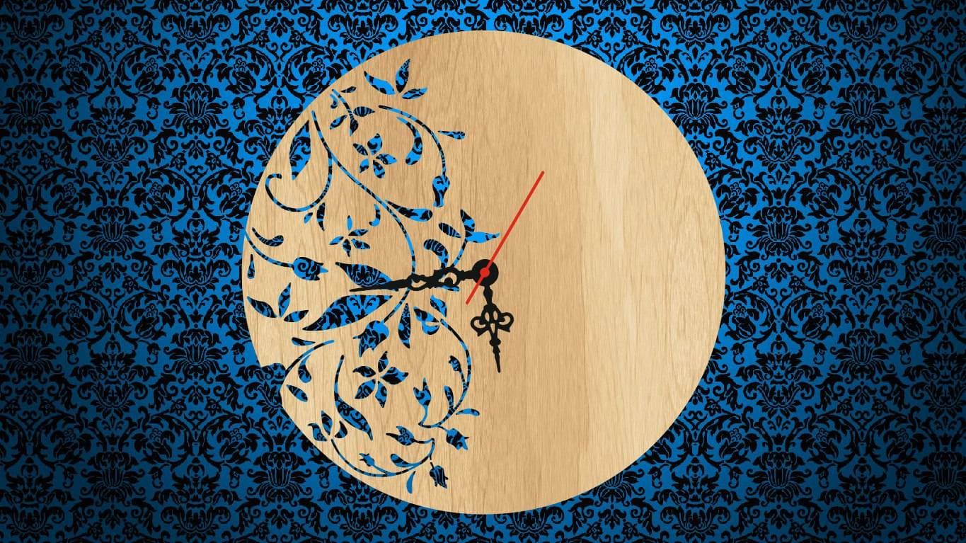 Elegant Floral Wall Clock Vector Design for Laser Cutting