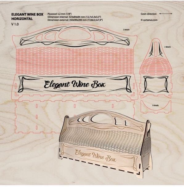 Elegant Horizontal Laser Cut Wine Box Vector File