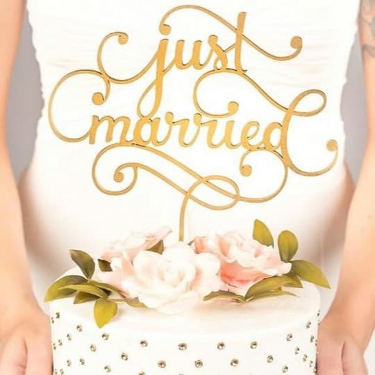 Elegant Just Married Wedding Cake Topper Laser Cut Vector