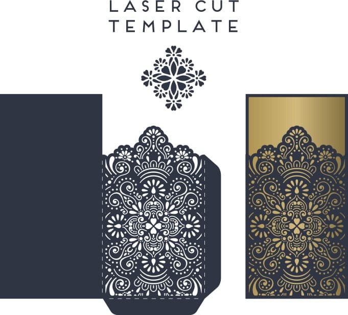 Elegant Lace Wedding Invitation Laser Cut Template Vector