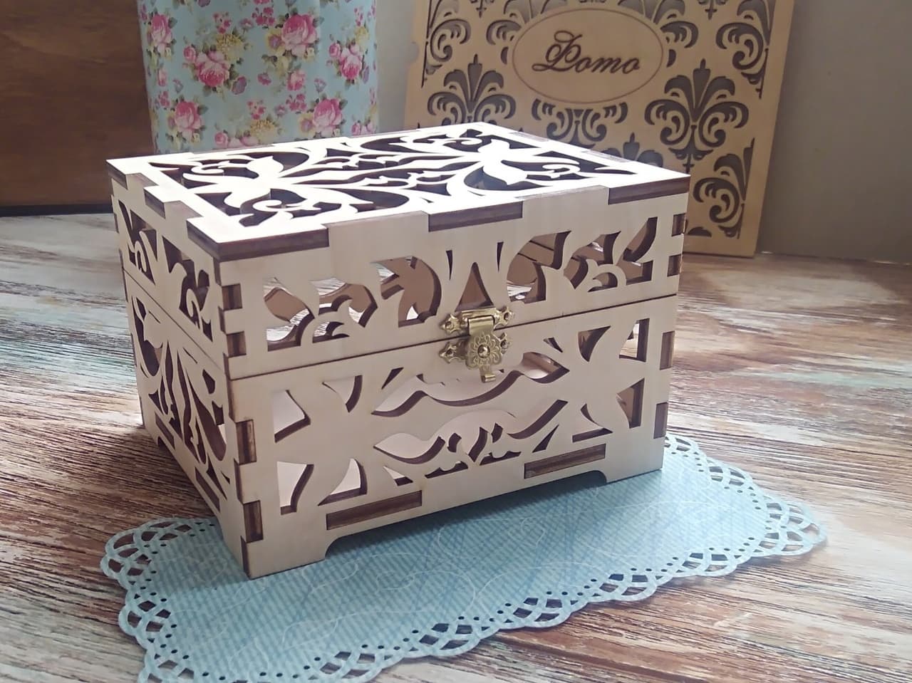 Elegant Laser Cut Jewelry Box with Floral Filigree Pattern