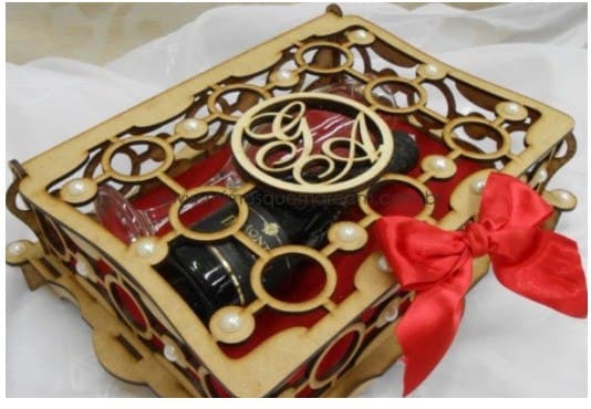 Elegant Laser Cut Wine Box with Custom Monogram Vector DXF
