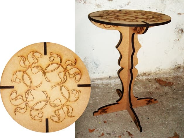 Elegant Round Laser Cut Side Table Vector File