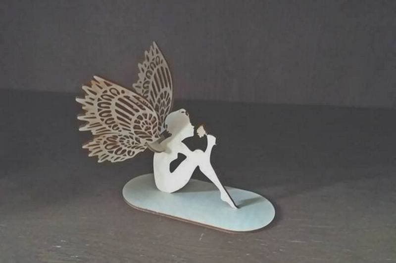Elegant Sitting Fairy with Ornate Wings 3D Puzzle DXF File