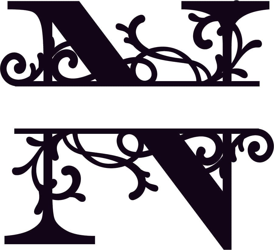 Elegant Split Monogram Letter N Floral Vector for Laser Cutting