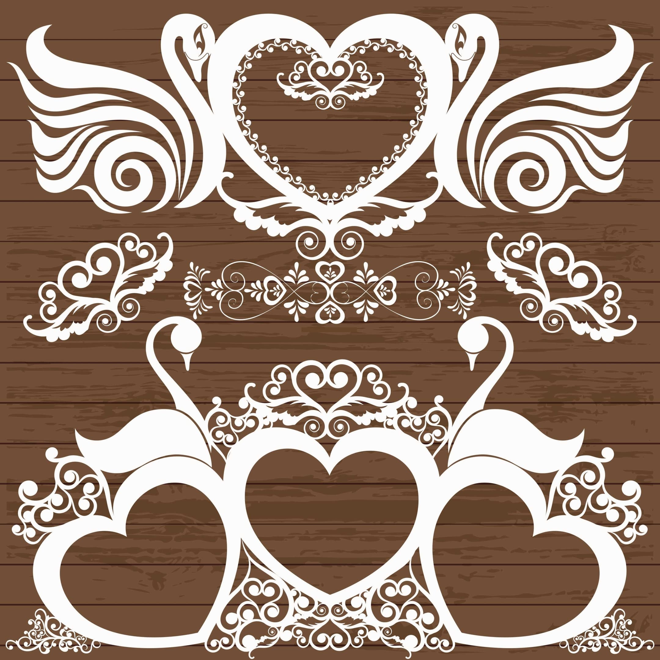 Elegant Swan and Heart Wedding Decor Laser Cut File SVG DXF