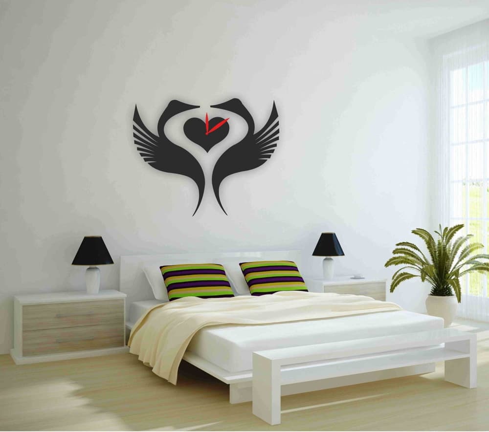 Elegant Swan Couple Heart Wall Clock Laser Cut Vector File