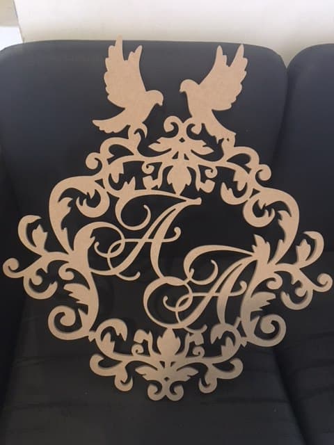 Elegant Wedding Monogram with Doves Laser Cut Vector File