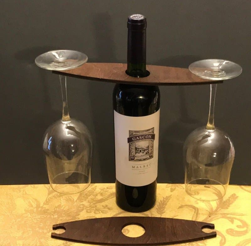 Elegant Wine Bottle and Glass Holder Vector for Laser Cutting