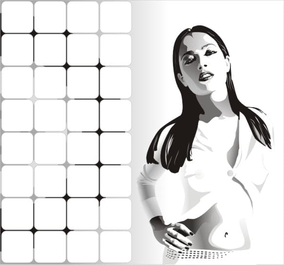 Elegant Woman Silhouette with Geometric Grid Vector File