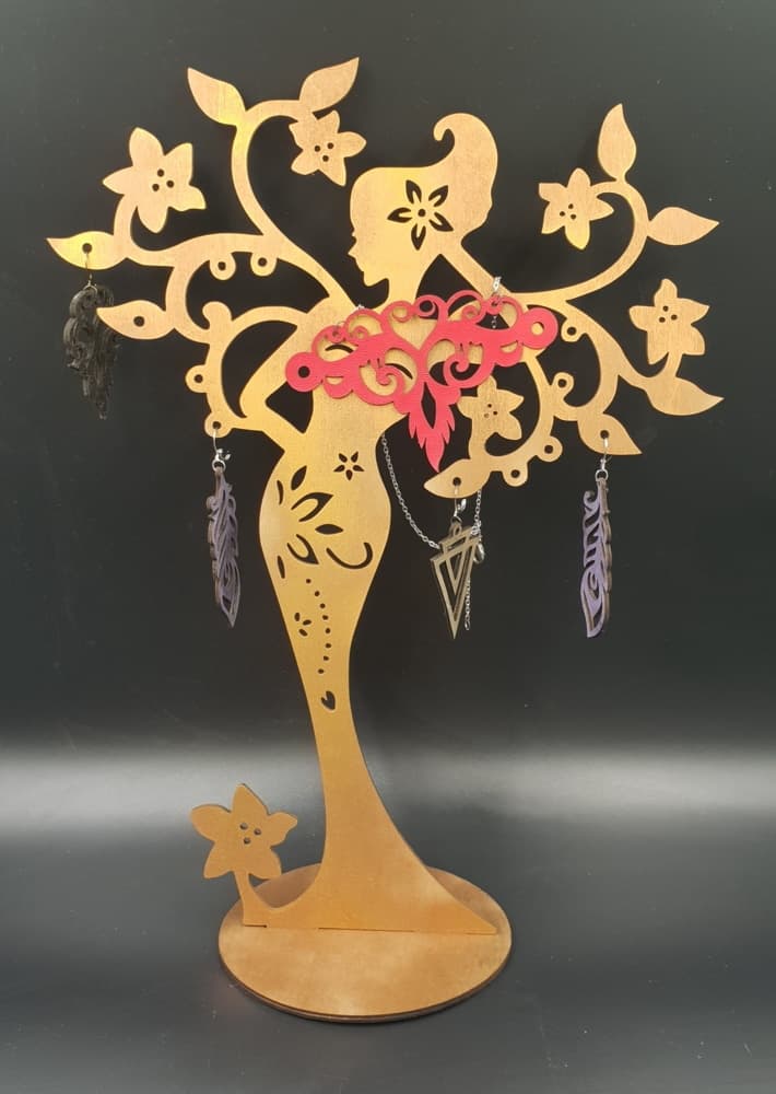Elegant Woman Tree Jewelry Stand Laser Cut Vector File (CDR)