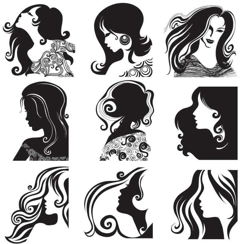 Elegant Women Hairstyle Silhouettes Vector Collection