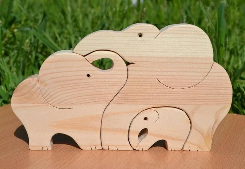 Elephant Family Wooden Jigsaw Puzzle Vector File (DXF)