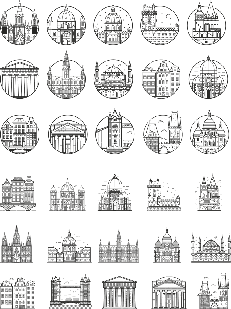 European Landmark Skyline Vector Collection for Laser Cutting
