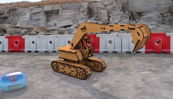 Excavator 3D Puzzle Laser Cut Model - Free Vector File