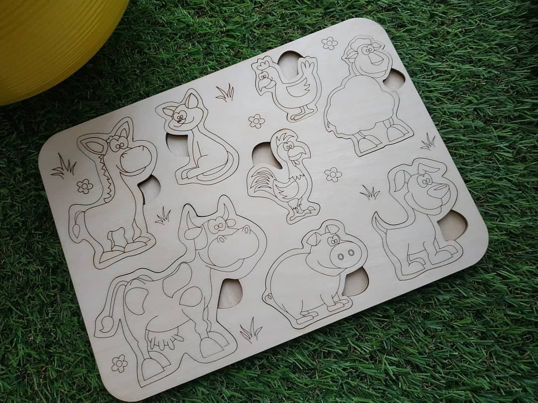 Farm Animals Educational Puzzle Board Laser Cut File (SVG, DXF)