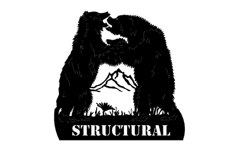 Fighting Bears and Mountain Scene DXF Vector for Laser Cutting