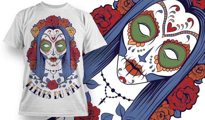 Fleurs du Mal Sugar Skull Girl T-Shirt Design Vector