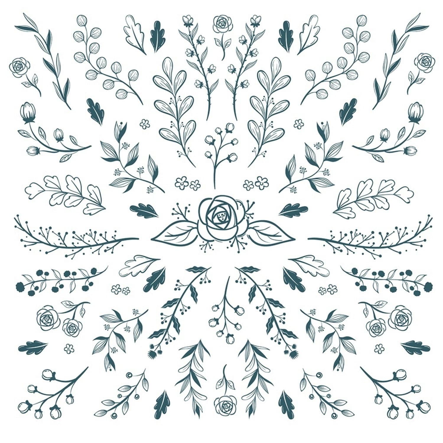 Floral Botanical Elements Set Vector Design for Laser Cutting