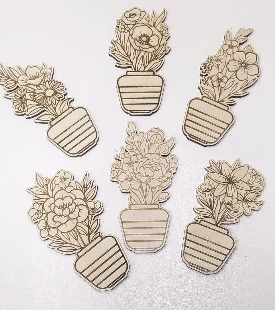 Floral Bouquet Potted Plants Laser Cut Vector Files